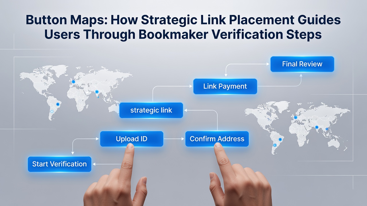 Diagram showing button map layout on a bookmaker homepage directing users toward verification steps