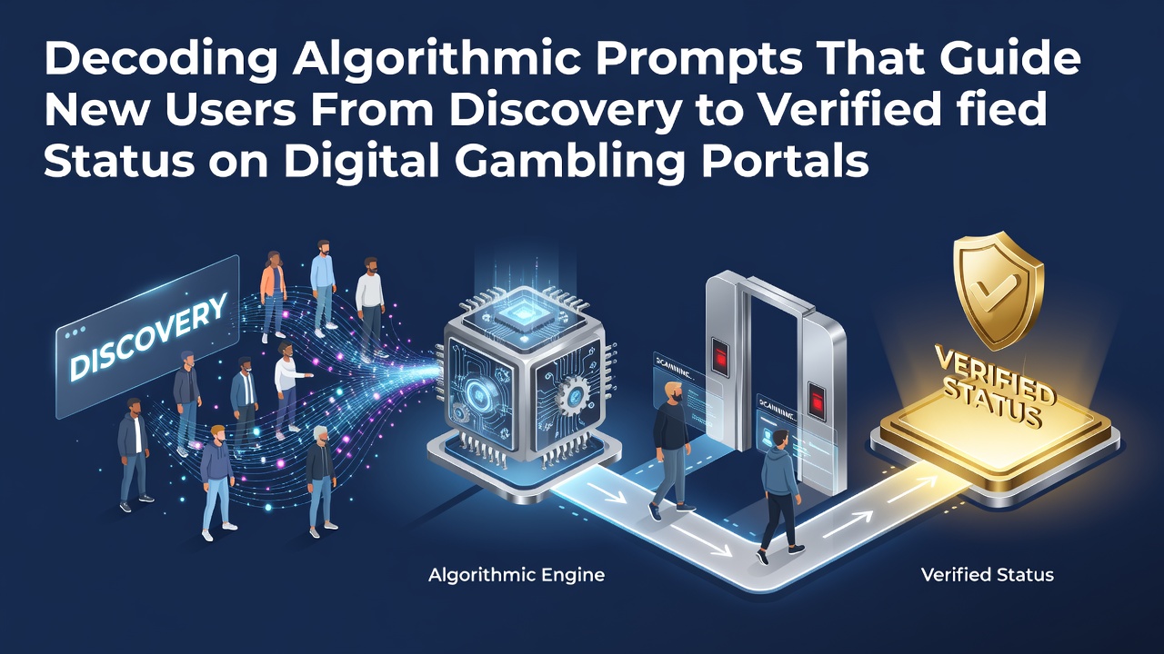 Diagram showing algorithmic pathways on a digital gambling portal interface that direct users through discovery stages toward account verification