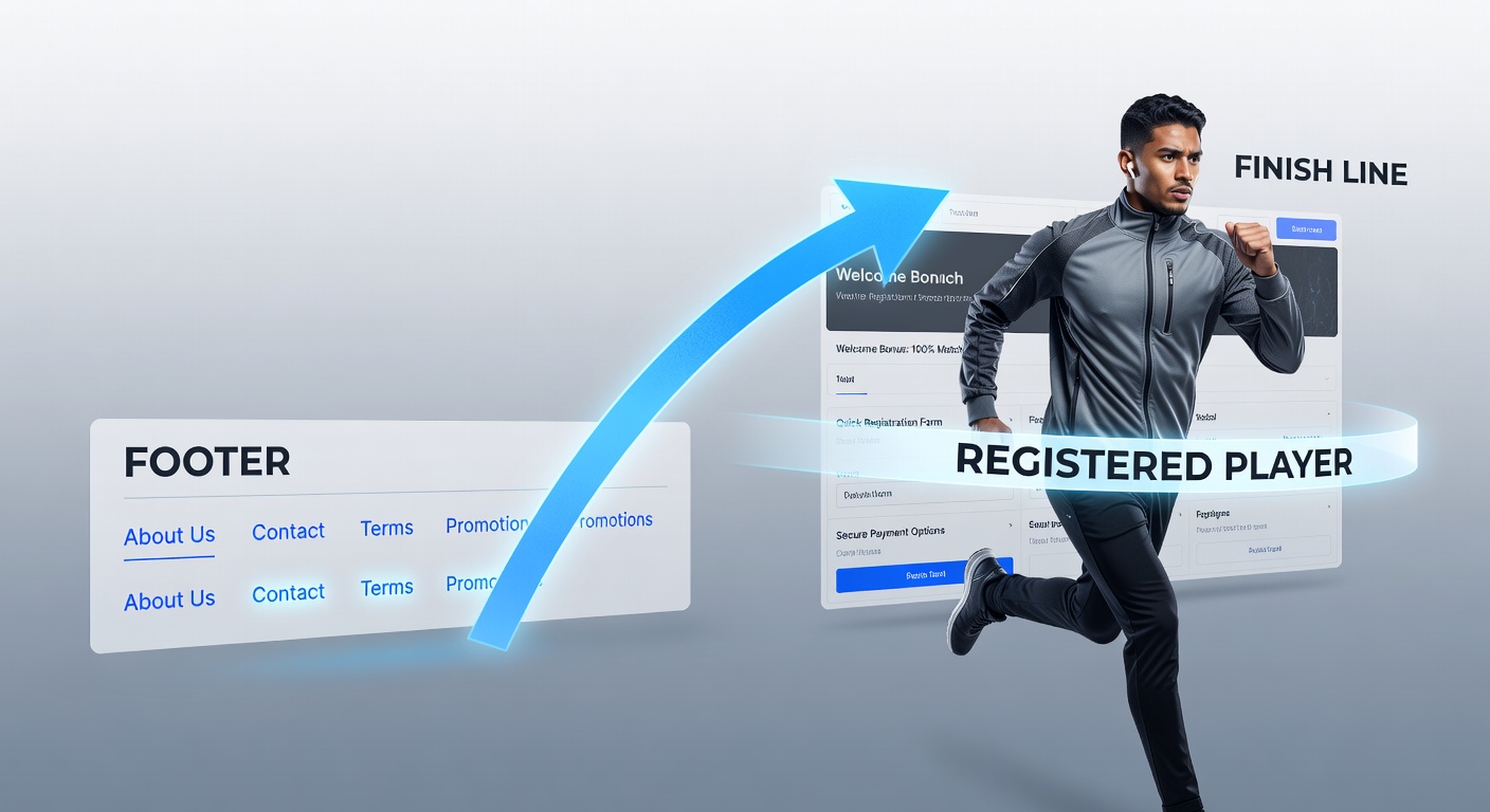 Diagram showing betting website footer with indexed links guiding users toward registration forms