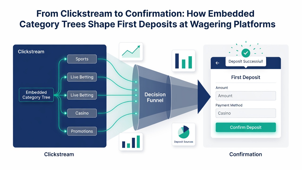 Screenshot of a wagering platform category tree navigation highlighting paths from sports selection to deposit options