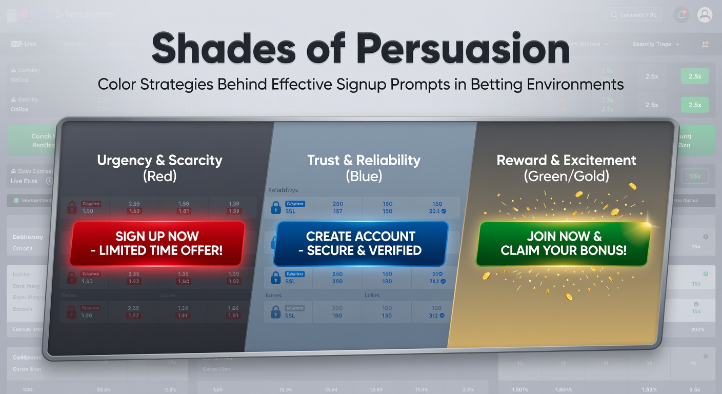 Colorful signup prompt buttons on a betting platform interface showing variations in hue and contrast
